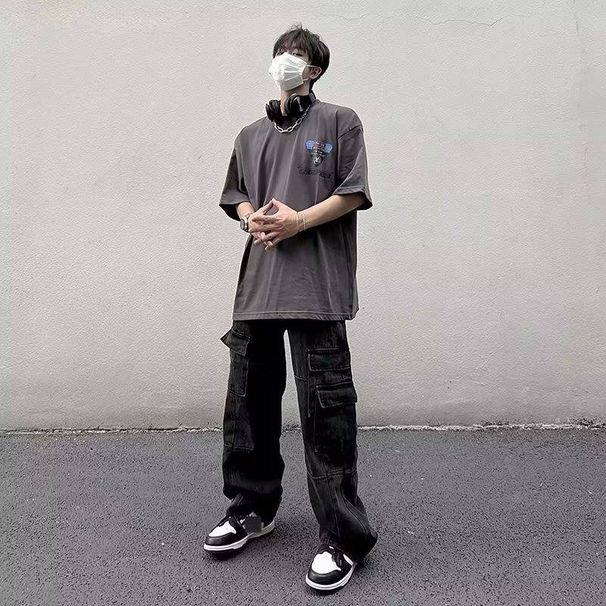 Men's Cargo Pants – Loose Fit Streetwear | 100% Cotton | Trendy Utility Pants | Black Workwear Trousers (S-Xxxl)_mkmklike.com