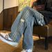 Men's Striped Fleece-Lined Jeans – Oversized Straight Leg Denim Pants With Vintage Wash (M-3XL, Mid-Rise Relaxed Fit)_mkmklike.com