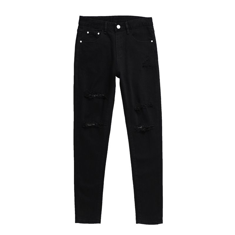 Men's Stretch Skinny Jeans With Ripped Details - Mid Rise Black Denim Pants For Everyday Comfort & Style_mkmklike.com