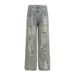 Punk Heavy-Duty Distressed Patched Vintage Jeans Men's Wasteland Beggar Style Ripped Washed Straight-Leg Pants_mkmklike.com