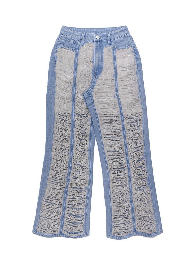 Women’s Clothing Women's Distressed Fringe Jeans Street Fashion Jeans_mkmklike.com
