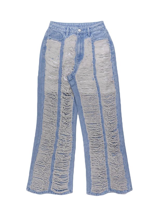 Women’s Clothing Women's Distressed Fringe Jeans Street Fashion Jeans_mkmklike.com