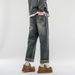 American Retro Spring Jeans, Men's Straight Harlan Loose Trendy Brand Washed Double Craft Middle Waist Youth Large Size_mkmklike.com