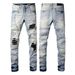 New Trendy Brand Letter High Street Black Fabric Patched Ripped Beggar Teen Washed Slim Fit Elastic Men's Clothing_mkmklike.com