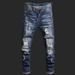 Men's Slim Tapered Jeans – Distressed Blue Denim Pants With Artistic Washes, Hand-Painted Details & Micro-Stretch (28-38, Mid-Rise Straight Fit)_mkmklike.com