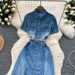 Women's Clothing Fashion Short Sleeved Polka Dot Denim Dress With Slim Waist And Elegant Temperament A Line Shirt Dress_mkmklike.com