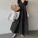 Vintage Denim Solid Dress 2025 Summer New Simple Ruffles Sleeveless Long Dresses Female Casual Office A-Line Loose Vestidos_mkmklike.com