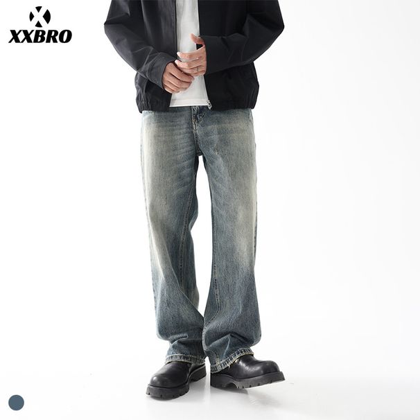 Men's Clothin Washed Retro Straight Leg Jeans Autumn High Street Loose Trousers Wide Leg Vintage Washed Denim Pants For Cleanfit Style_mkmklike.com