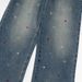 Starry Sky Denim Pants With Unique Embroidery Design, Washed And Faded, Loose Straight-Leg Trousers For Men, Trendy_mkmklike.com