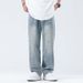 Men's Clothing Men's Washed Light Blue Splatter Print Relaxed Fit Straight Leg Casual Pants_mkmklike.com