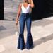 Women's High-Waisted Flared Jeans With Rhinestones - Stretchy Retro Vintage Denim Pants (Blue/Black, S/M/L/XL/XXL)_mkmklike.com