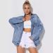 Vintage Distressed Denim Jacket For Women – Oversized Long Sleeve Coat With Ripped Details, Casual Streetwear, Cotton Blend (XS/S/M/L)_mkmklike.com