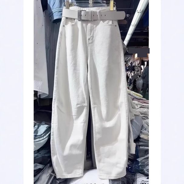 Women's Clothing Large Size White Scimitar Jeans Wide Leg Pants Slim Narrow Pants_mkmklike.com