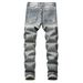 Men's Clothing Men's Ripped Hole Straight Slim Non Stretch Jeans Multi Tattered Men's North Trousers_mkmklike.com