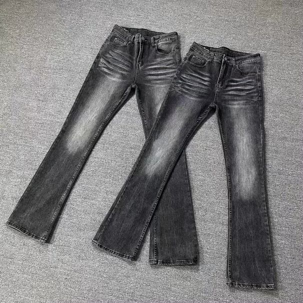 Men's Clothing Deconstructed Black-Grey Washed Straight-Leg Jeans – Vintage-Inspired Clean Fit With Subtle Flare (Men’s High Street Style)_mkmklike.com