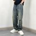 Men's Distressed Straight Leg Jeans, Lightweight Loose Fit Vintage Washed Denim Pants For Casual Street Style_mkmklike.com