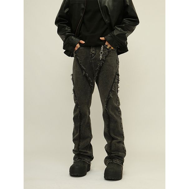 Nordmann European And American Style Vibe Jeans For Men, Distressed Design, Frayed Casual Pants, Trendy Brand, High Street, Loose_mkmklike.com