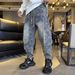 Men's Stylish Loose Fitting Jacquard Casual American Style Drawstring Jogger Jeans Versatile Trendy For Spring Autumn_mkmklike.com
