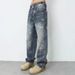 Men's Relaxed Fit Star Print Jeans – Vintage Washed Straight Leg Denim Pants (Size 28-38, Blue)_mkmklike.com