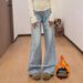 Women's High-Waisted Flared Jeans With Rhinestone & Floral Embroidery – Cozy Fleece-Lined Winter Pants Stretchy Straight-Leg Denim (S-2xl, Light Wash)_mkmklike.com