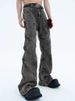Retro-style Side-pleated Washed Distressed Jeans For Men, Loose Fit, High-waisted, Wide-leg, Floor-length Trousers_mkmklike.com