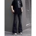 Men's Black Flared Jeans – Stretch Denim With Drawstring Waist & Fleece Lining (Gradient Black/Faded Black)_mkmklike.com
