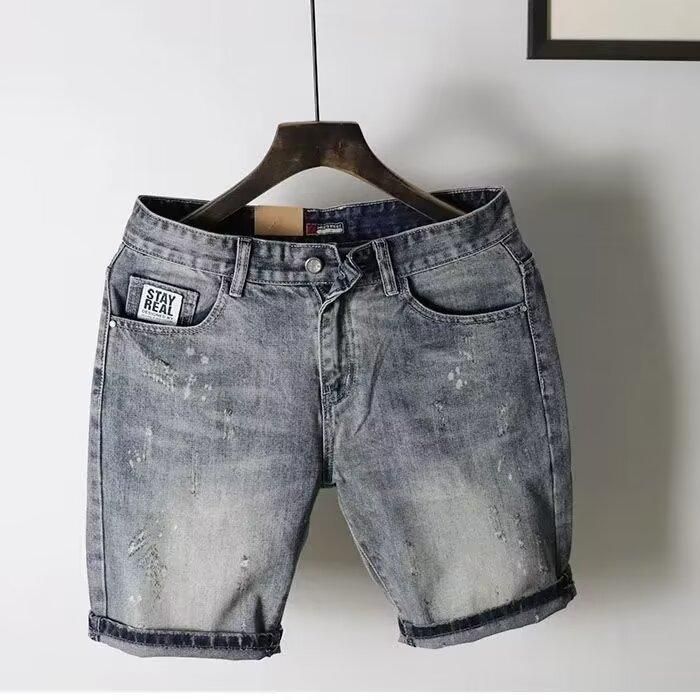 Men's Korean Style Slim Fit Ripped Denim Shorts Summer Thin Casual Trendy Brand Five Point Breeches_mkmklike.com