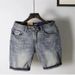 Men's Korean Style Slim Fit Ripped Denim Shorts Summer Thin Casual Trendy Brand Five Point Breeches_mkmklike.com