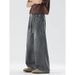 Splicing Workwear Jeans Men's Spring And Summer Loose Wide Leg Straight Leg Pants_mkmklike.com