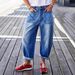 Women's Stretch Denim Jeans Mid-Rise Ankle-Length Cropped Style with Rolled-Up Cuffs Stitched Pockets European American Design_mkmklike.com