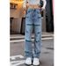 American-style High Street Embroidered Jeans For Women, 2025 And Autumn New Collection, Loose Wide-leg Straight_mkmklike.com