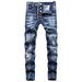 Men's Slim Fit Skinny Jeans Ripped Zipper Color Block Whiskering High Waist Straight Leg European American Trendy Casual Jeans_mkmklike.com