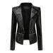 Women's leather jacket Long sleeve PU short jacket with hem removable jacket biker jacket_mkmklike.com