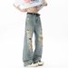 American-tyle Trendy Vintage Ripped Flared Jean For Men, Ummer High Treet Looe Fit Cleanfit Veratile Wide-leg_mkmklike.com