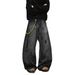 American Retro Distressed Design Curved Hem Jeans For Men Women, 2025 Spring And Autumn New Style, Loose Straight Washed_mkmklike.com