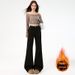 Factory Direct Black Non-Skinny Fleece-Lined Flared Jeans For Women, Autumn And Winter Thickened Loose Slimming_mkmklike.com