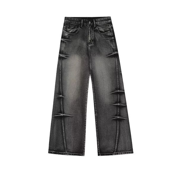Men's Clothing American Retro Washed Design Jeans For Men And Women Trendy Cleanfit Loose Niche All Match Wide Leg Pants_mkmklike.com