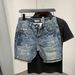 Men's Distressed Slim Fit Denim Shorts Trendy Washed Blue 5 Point Summer Fashion New Style_mkmklike.com