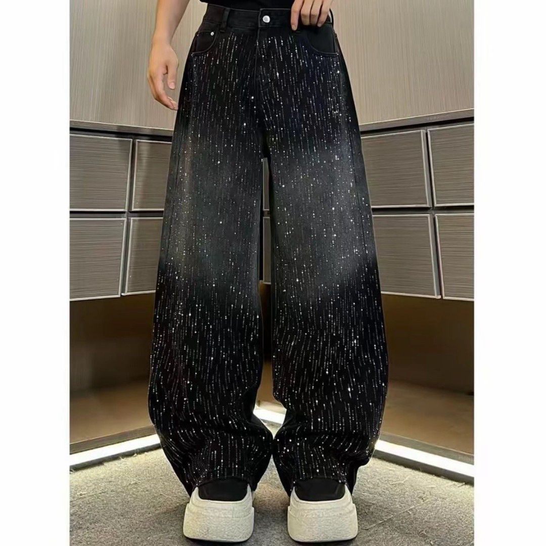 Ombre Rhinestone Jeans – High-Waisted Wide Leg Pants With Gradient Wash (S-2XL, Non-Stretch Cotton)_mkmklike.com