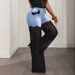 Women's High-Waisted Washed Denim Jeans Lace Trimmed Patchwork Style_mkmklike.com