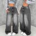 Women's High-Waisted Straight-Leg Jeans – Distressed Washed Denim Pants For Effortless Streetwear Style_mkmklike.com