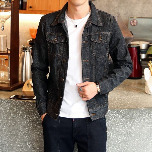 Loom Spring Autumn European And American New Turn-Down Collar Long Sleeve Men's Korean Version Loose Casual Jacket Denim_mkmklike.com