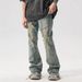 Men's Clothing Retro High Street Vibe Ink Splashed Ripped Jeans Men's Street Dirtyfit Loose Straight Wide Leg Pants_mkmklike.com