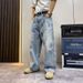 Summer Ripped Distressed Wide Leg Jeans For Men Trendy Cool Straight Leg Versatile Curved Blade Pants_mkmklike.com