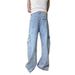 Vintage Washed Denim Cargo Pants For Men & Women - Relaxed Fit Wide Leg Jeans With Multiple Pockets - Comfortable Polyester Workwear Trousers_mkmklike.com