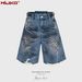 Men's Clothing Men's And Women's Spring And Summer Pleated Washed Wrinkled Dirty Dyed Denim Shorts Unisex Ripped Cat Whisker Pants_mkmklike.com