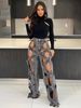 K European And American Women's Clothing; Stretch Denim Fabric; Personalized Braided Hollow-out; Loose Straight-leg Jeans_mkmklike.com