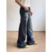Men's Clothing Retro Washed Lightning Pattern High Street Flared Jeans Trendy Loose Casual Pants For Men And Women_mkmklike.com