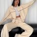 Women's Clothing leisure suit long sleeved half high collar cardigan sweater lace up striped trousers_mkmklike.com