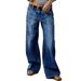 Women's mid Rise Stretch Straight Leg Jeans Casual Wide Leg Style with Front And Back Pockets Spring/Autumn Summer Cotton Denim_mkmklike.com